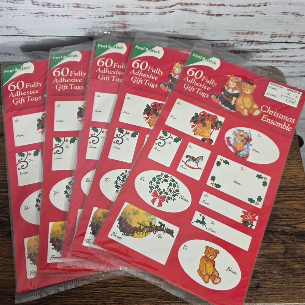 VTG Rare Toys R Us 300 Stickers Holiday Gift Tag Peel N Stick